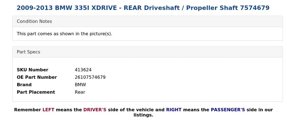BMW 335I XDRIVE 2009-2013 - eje de transmisión trasero / eje de hélice 7574679 Foto 3 de 4