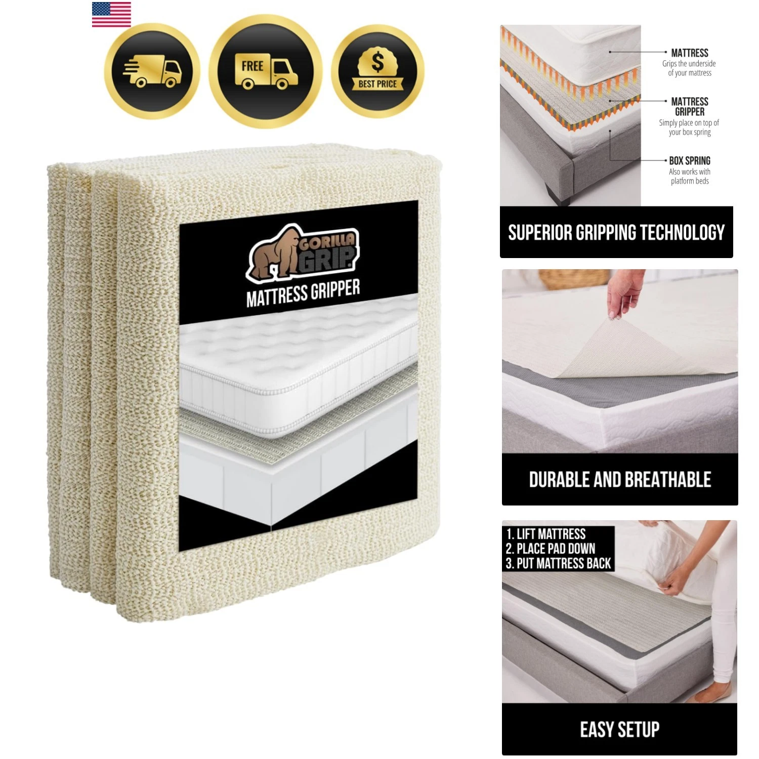 Non Slip Mattress Gripper Pad for Bed Couch Chair Cushions Queen Size