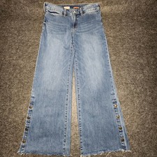 Pilcro Anthropolgie High Rise Snap Button Wide Leg Fray Jeans 30 Tall Stonewash
