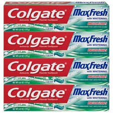 Max Fresh Whitening Toothpaste with Breath Strips, Clean Mint, 6 Ounce Tube, 4 P