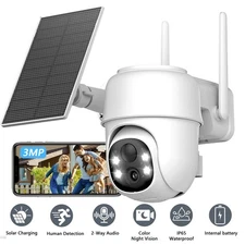 Wireless Outdoor WiFi Solar Security Camera 2K 3MP Night Vision Motion Detection