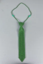 St Patrick's Day Fun! Shiny Green Beaded 12" Long Tie on 16" Nocklace