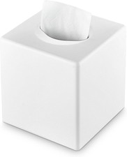 Tissue Box Cover, Square Facial Tissue Holder with Bottom, White