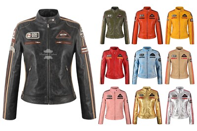 SIZMA Damen Lederjacke Classic Retro Motorrad Rennfahrer Stil Vintage Jacke