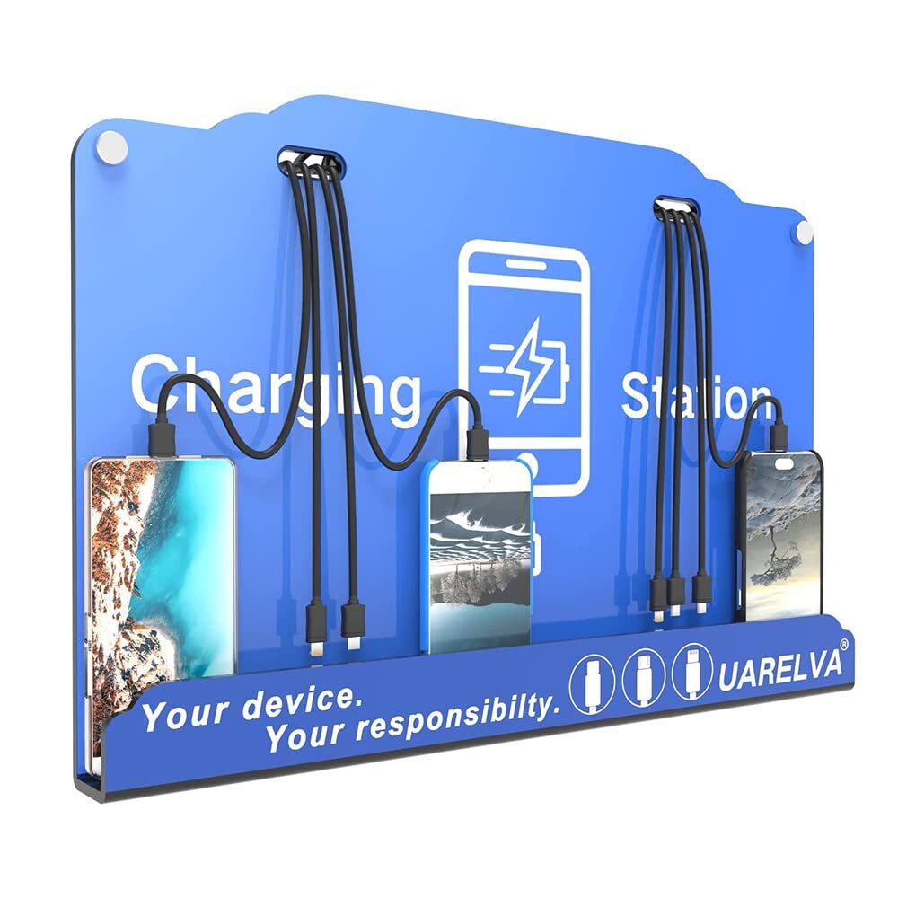 8-Port Wall Mount Charging Station with High-Speed Cables for Phones