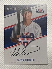 CADYN GRENIER AUTOGRAPH ROOKIE /499 2018 USA STARS & STRIPES, ORIOLES, combS&H