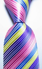 New Classic Striped Pink Blue Yellow JACQUARD WOVEN Silk Men's Tie Necktie