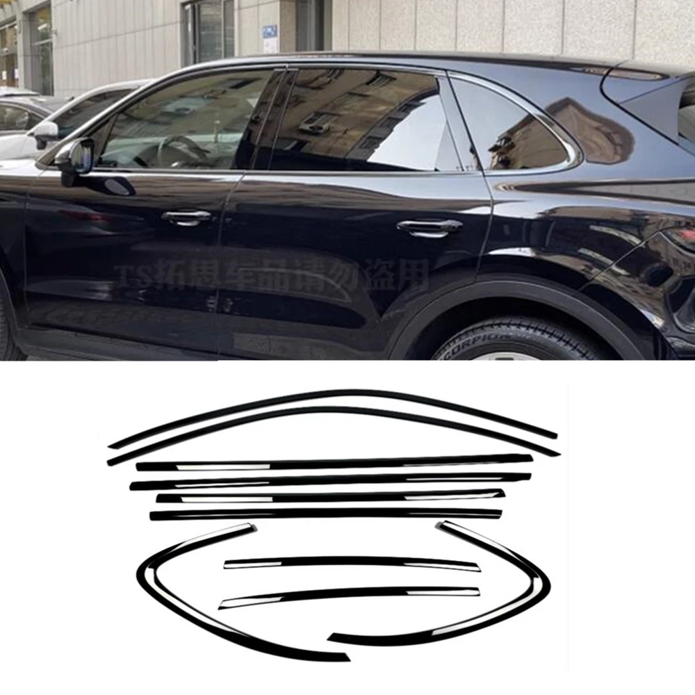 10PCS Car Windows Strip Cover Trim For Porsche Cayenne Steel Black 2019-2024