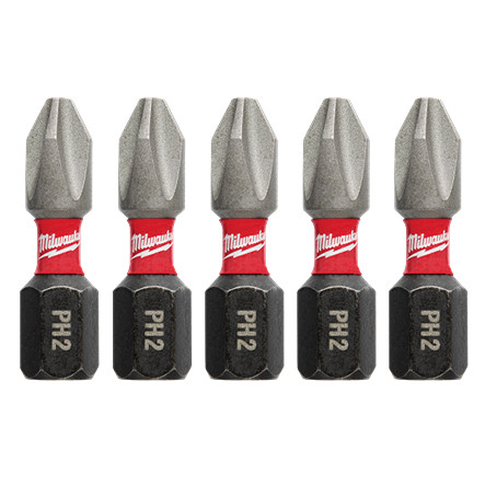 Milwaukee 48-32-4601 SHOCKWAVE Impact Duty 1" PH2 Phillips Bits, 5-Pack