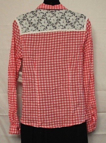 Shirt Top Joe Boxer Juniors Western Country Plaid Pink White Blue Lace S M L XL - Picture 3 of 22