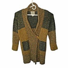 Curio Patchwork Sweater Womens Medium Duster Cardigan Brown Vintage Oversized