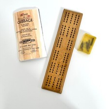 Old DRUEKE No. 4 Walnut Cribbage Board Track 6 Metal Pegs Reprinted Horne Manual