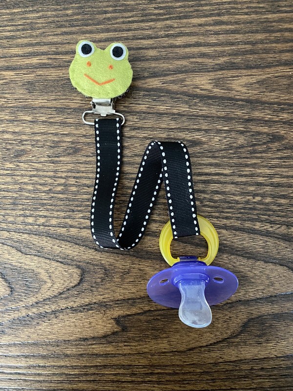 FROG Ribbon Pacifier holder clip strap, binky, paci leash-Handmade-Free Shipping