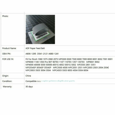 Adf Raptor Belt 50Pcs ADF Feed Belt D541-2121 Fit For Ricoh MP2554 3054 3554SP 4054 ...
