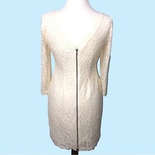 Adrianna Papell Bateau Neck Ivory Lace Cocktail Dress 8 EUC