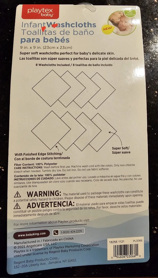 NUEVO Playtex BABY INFANT Paños 8pk Paños Baño Azul, Gris, Blanco Foto 2 de 2