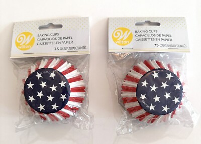 Wilton Baking Cups Cupcake Liners Red White Blue Stars 2 Pk/ 75 Ct Ea July Flag