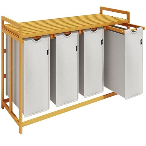 AdealDream Cesto portabiancheria Bamboo Frame 200L 4 scomparti Sacco (g7C)