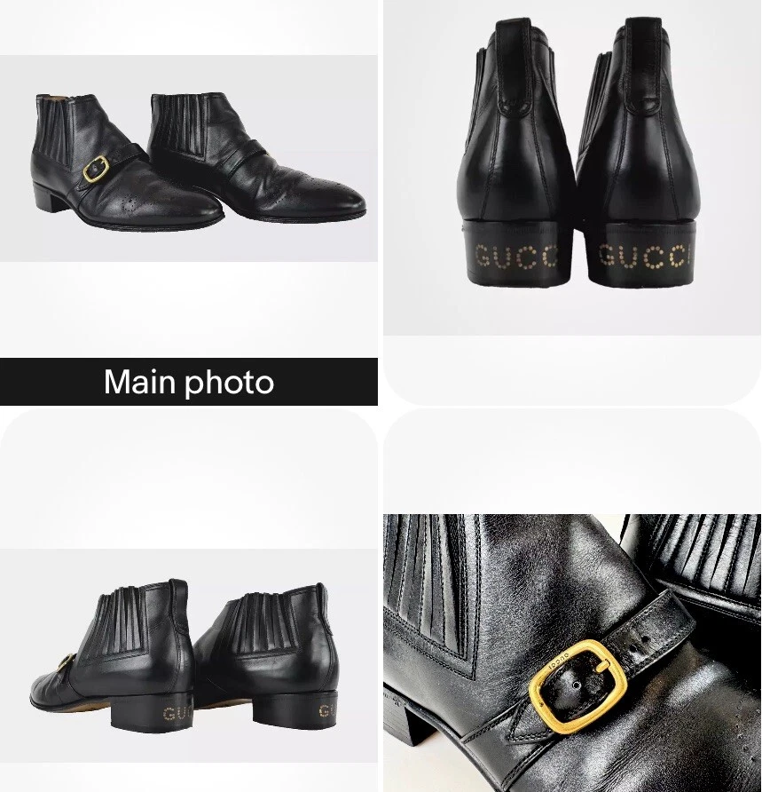 Bottines Gucci hommes authentiques 5,5 US 5 UK 39 EU cuir noir chaussures habillées boucle
