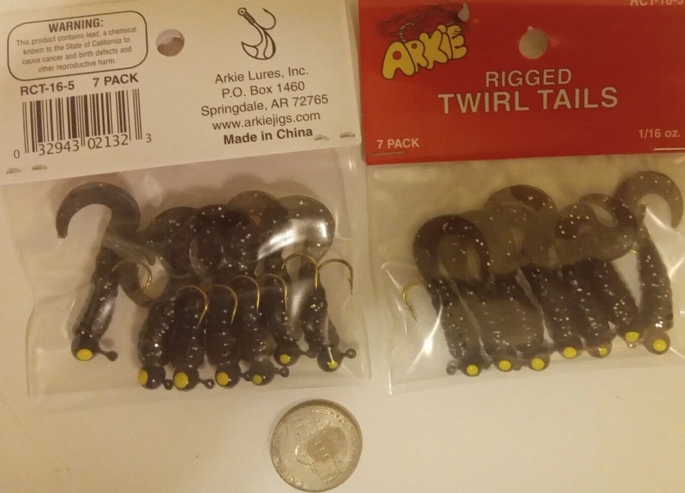 18 упаковок/126 штук Arkie Rigged Twirl Tails grub 1/16 унции мелкая рыба краппи черная - Изображение 2 из 3