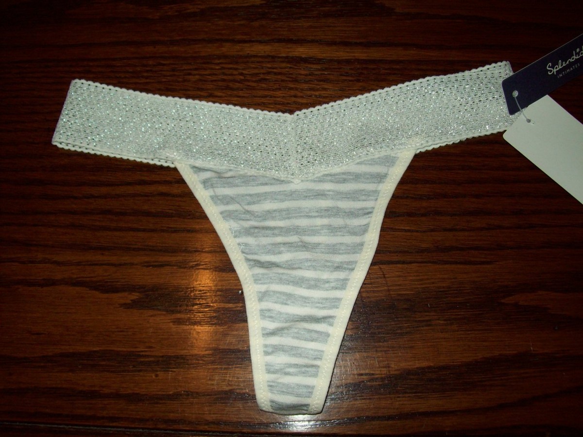 NWT SPLENDID THONG PANTIES MODAL 4106SWF HEATHER/WHT STRIPE SILVER