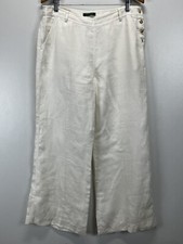 Women Lauren Ralph Lauren 100 Linen Wide Leg Pants 12 Gold Buttons White Lined
