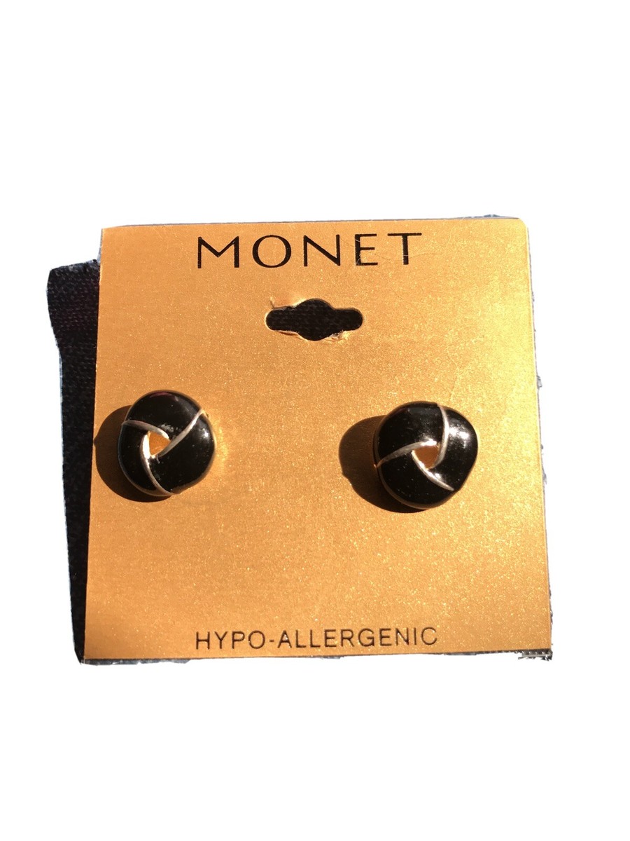 Monet Nwt Jcp Gold Tower Black And Gold Post Earrings Overlapping Circle