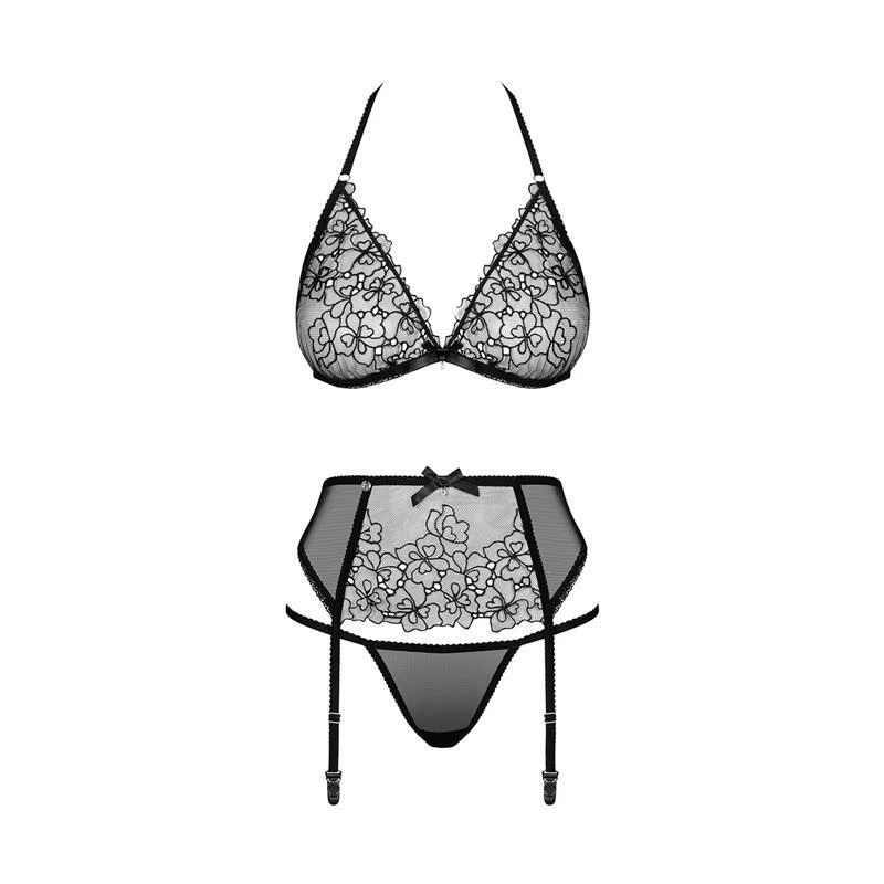 Sexy 3-tlg Damen Dessous Straps-Set aus Spitze Schwarz #UW382 - Bild 3 von 4