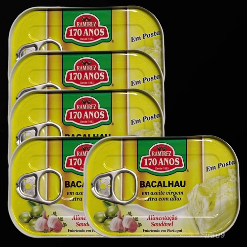 5 Ramirez Portuguese Bacalhau Cod Fish in Olive Oil with Garlic cans 600g 21.1oz