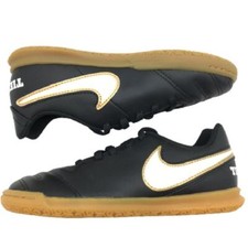 Nike Kids 1Y Tiempo Rio II IC Indoor Soccer Shoe Black White Metallic Gold NEW