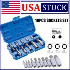 10Pcs T55 Tamper Proof Sockets XZN 12 Point MM Triple Square Spline Bit Set