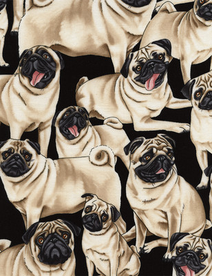 Fat Quarter Mops Mops Hunde 100% Baumwolle Quilten Nähen Patchwork Stoff 