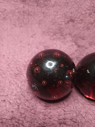 2 Vintage Bubble Cranberry, Ruby Red 3" Round Art Glass Ball Paperweights - Picture 2 of 13