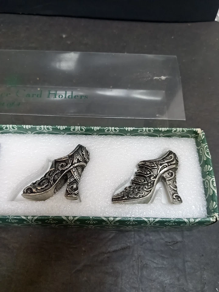 ❤️ 4 porta-cartões de metal em forma de sapato vitoriano foto lugar na caixa - Imagem 3 de 4