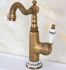 Antique Brass Deck Mount Single Hole Bathroom Faucet Vessel Sink Mixer Tap