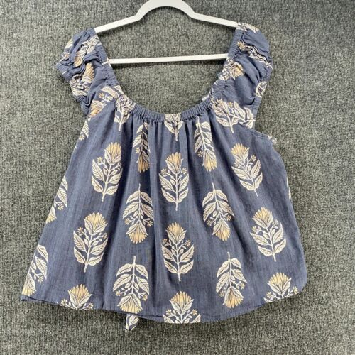 Old Navy Blouse Top Women XL Blue White Floral Boho Peasant Cottagecore Babydoll