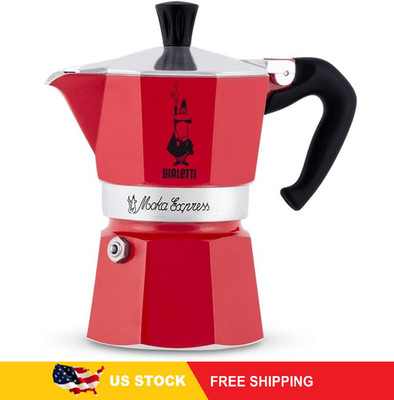 Bialetti Moka Express Stovetop Espresso Maker, 6 Cup Aluminum Coffee Pot Red