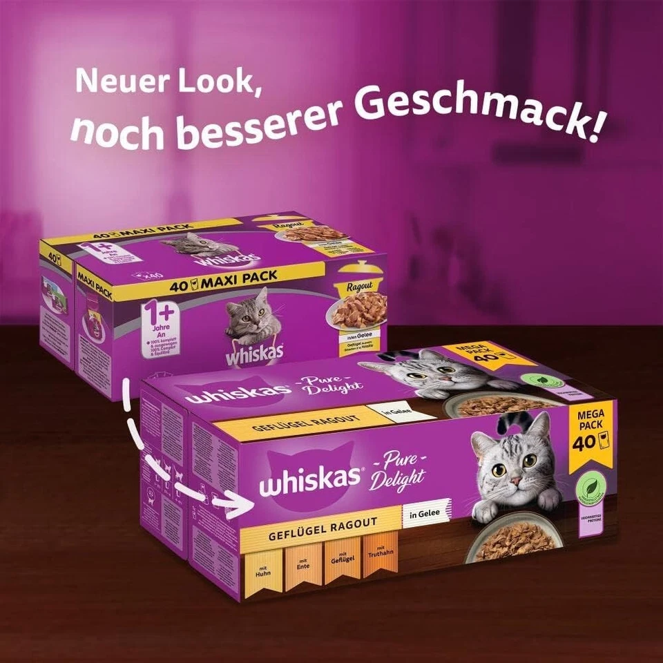 Whiskas 1+ Katzennassfutter Ragout Geflügel Auswahl in Gelee, 40x85g (1 Packung) - Bild 2 von 4