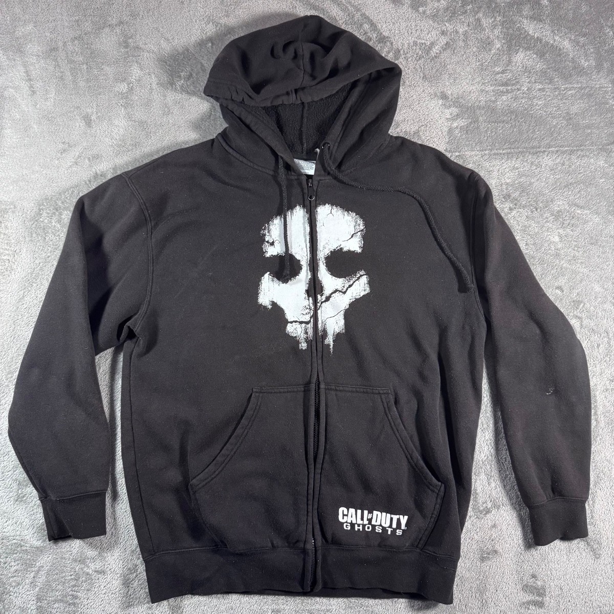 Call of Duty Ghosts Hoodie Men Black Full Zip Up Skull Logo Gaming
