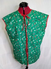 Mid Century Cobbler Smock Apron Pilgrim Farm Print Green Red Handmade Medium