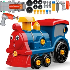 Toddler Take Apart Toy Set with Electric Drill, DIY Electric Train Assembly, STE
