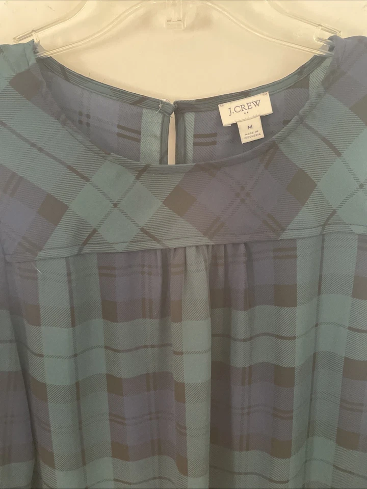 J. Blusa Top Crew Azul Marino Verde Tartán Cuadros Talla M Manga Larga Foto 4 de 4