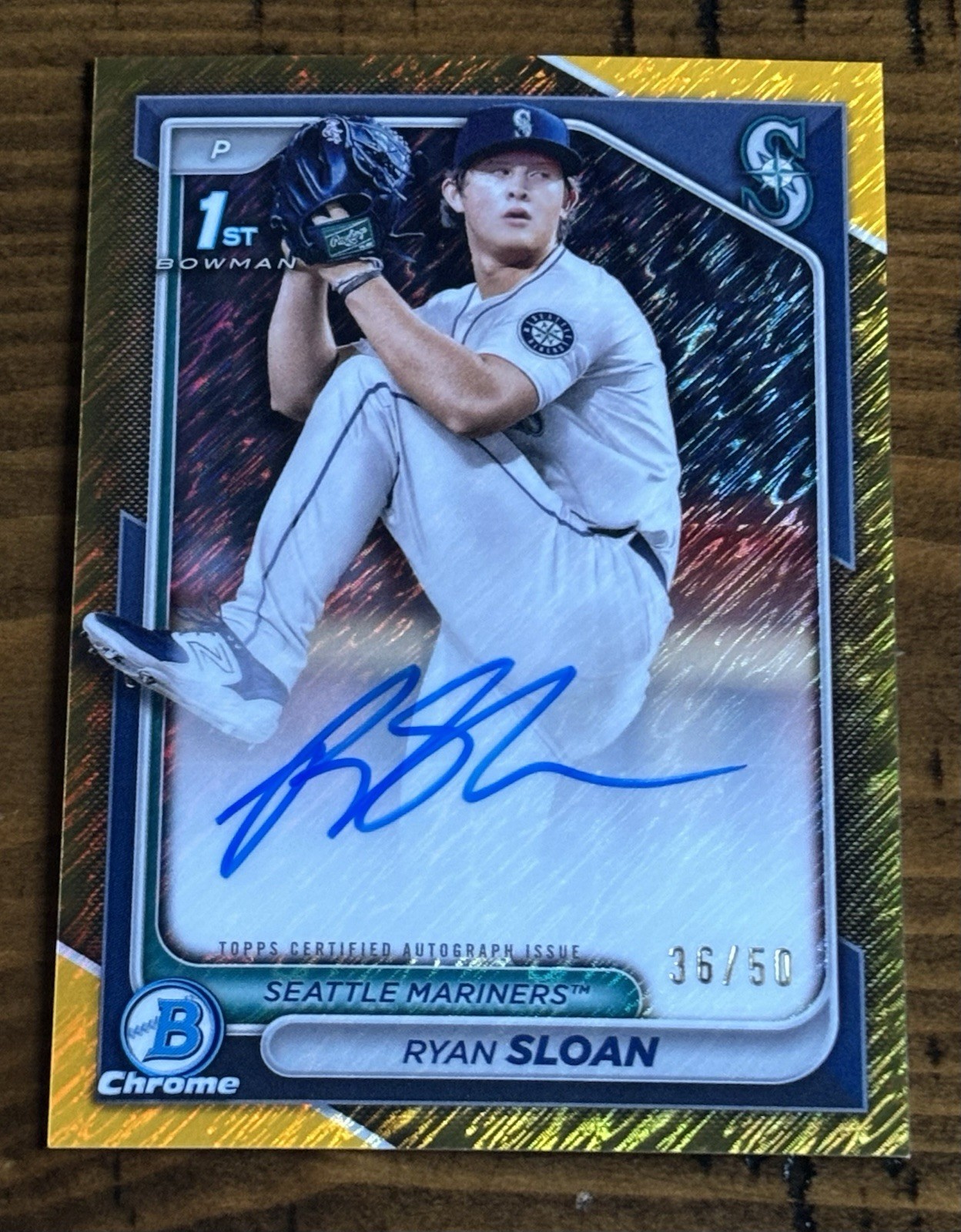Ryan Sloan /50 - 2024 Bowman Draft - Chrome Prospect AUTO #CPA-RS Gold Shimmer