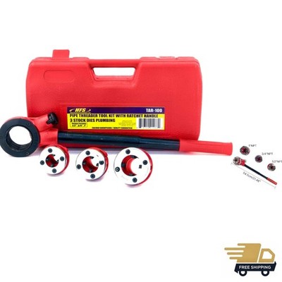 Efficient R Ratchet Pipe Threading Tool Set with 3 Dies - For Galvanized Pipes