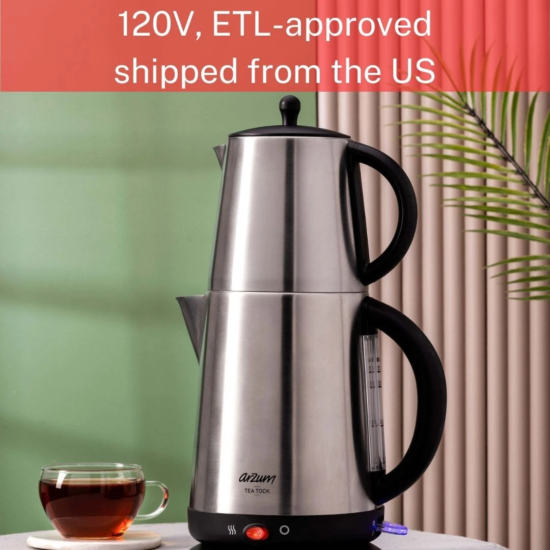 Arzum Tea Tock Electric Turkish Tea Maker, Stainless Steel, 120V