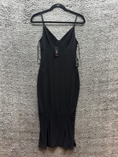 NWT Express Pleated V-Neck Sleeveless Midi Dress Black Womens Size XS