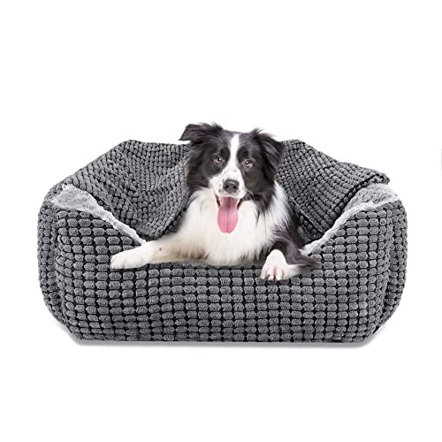 Rectangle XL Dog Bed Warm Hooded Dog Bed, Luxury Super Soft Pet Cave Bed