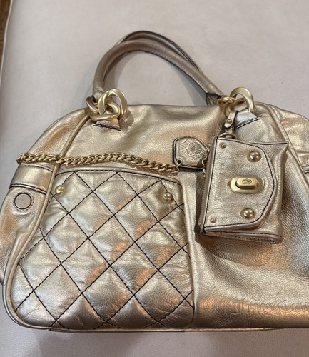 Juicy Couture Vintage Leather METALLIC Gold Large Bowler EPIC Y2K Status Bag