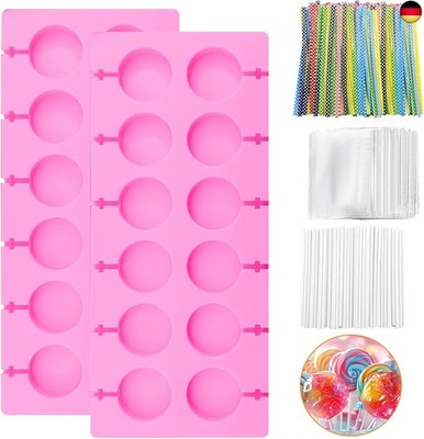 2 Stück Silikon Lollipop Formen,12 Rund Hohlräume Schokoladenlutscher Formen m