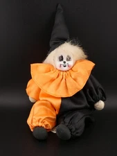 Vintage Halloween Artmark Porcelain and Satin Witch Clown Stuffed Doll